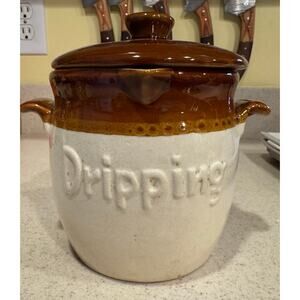 Vintage Ceramic Crock Jar Dripping Bacon Fat Cooking Frying Store Counter Grease